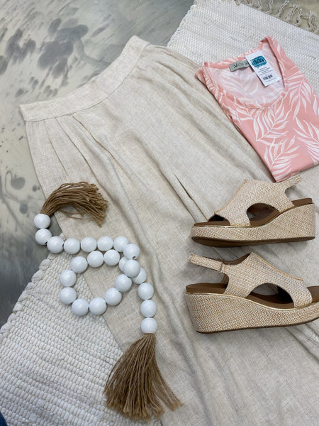 Pintuck Wide Leg Pants in Natural
