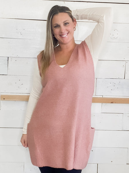 Michelle Mae Tunic Sweater Vest in Rose
