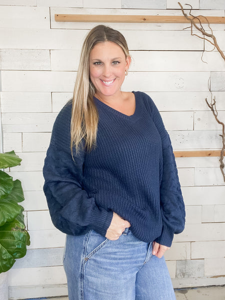 Michelle Mae Talina Textured Sweater in Navy