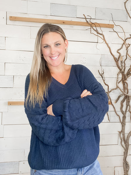 Michelle Mae Talina Textured Sweater in Navy