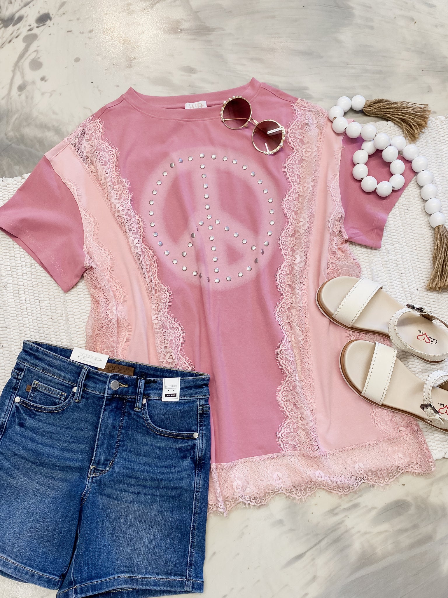 Retro Rules Peace N Lace Graphic in Mauve Pink