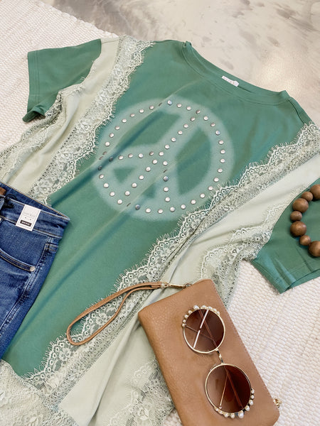 Retro Rules Peace N Lace Graphic in Sage Green