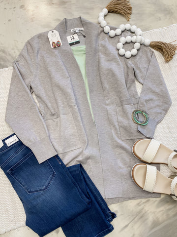 Michelle Mae High Pocket Cardigan in Gray
