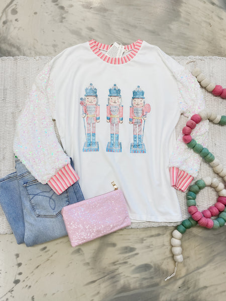Sequined Sleeve Glitter Nutcracker