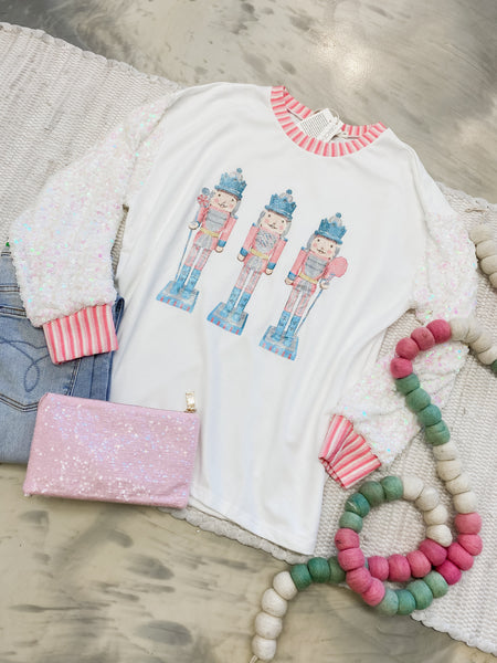 Sequined Sleeve Glitter Nutcracker