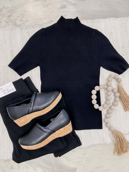 Mock Neck Basic Sweater in Black