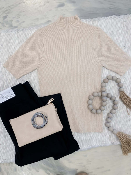 Mock Neck Basic Sweater in Beige