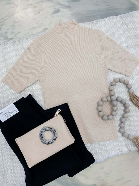 Mock Neck Basic Sweater in Beige