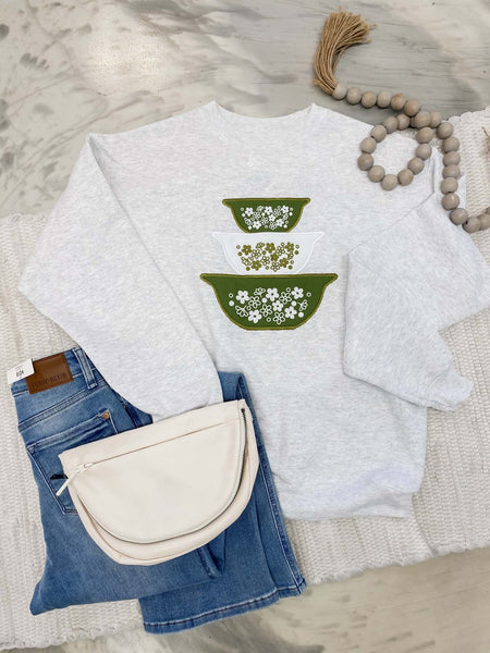 Hand-sewn Pyrex Bowl Sweatshirt Green