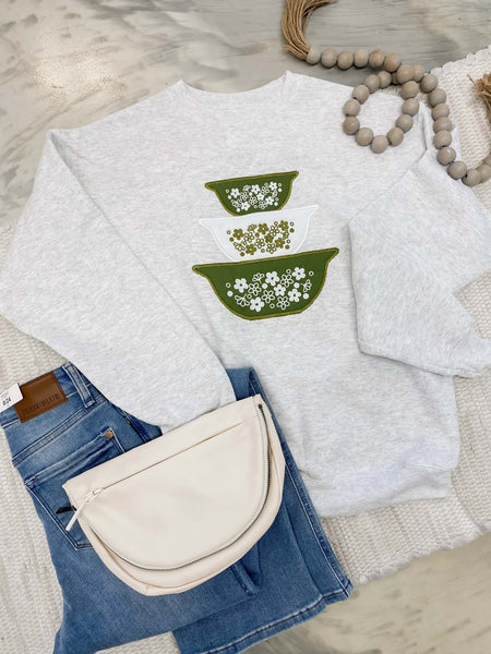 Hand-sewn Pyrex Bowl Sweatshirt Green