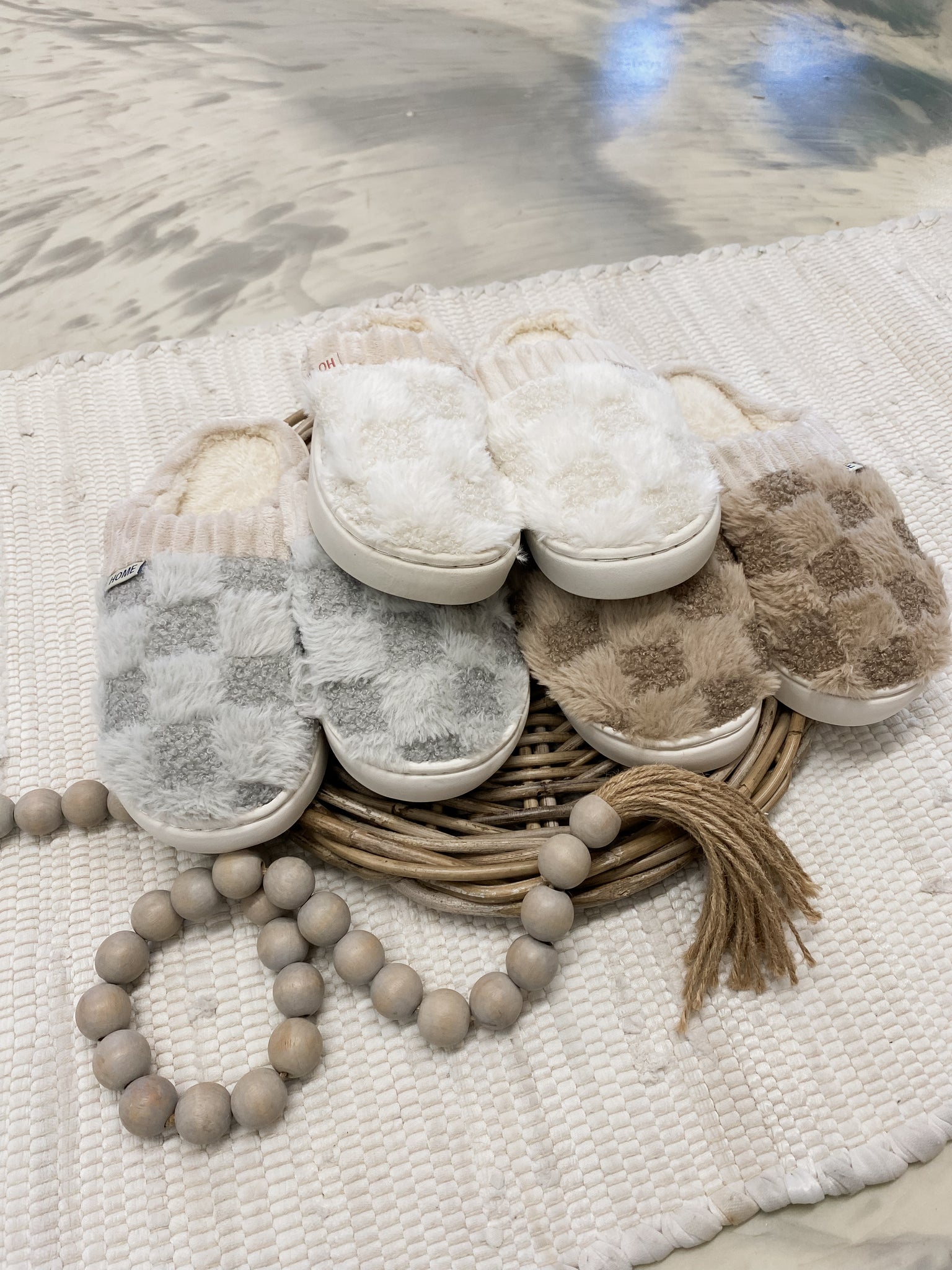 Checkered Fuzzy Warm Slippers