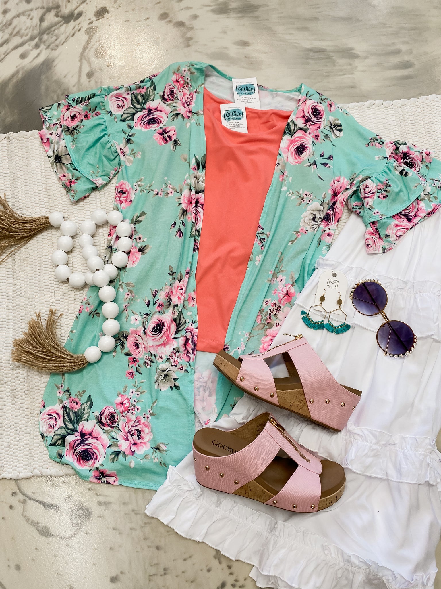 Flutter Florals Cardigan in Mint