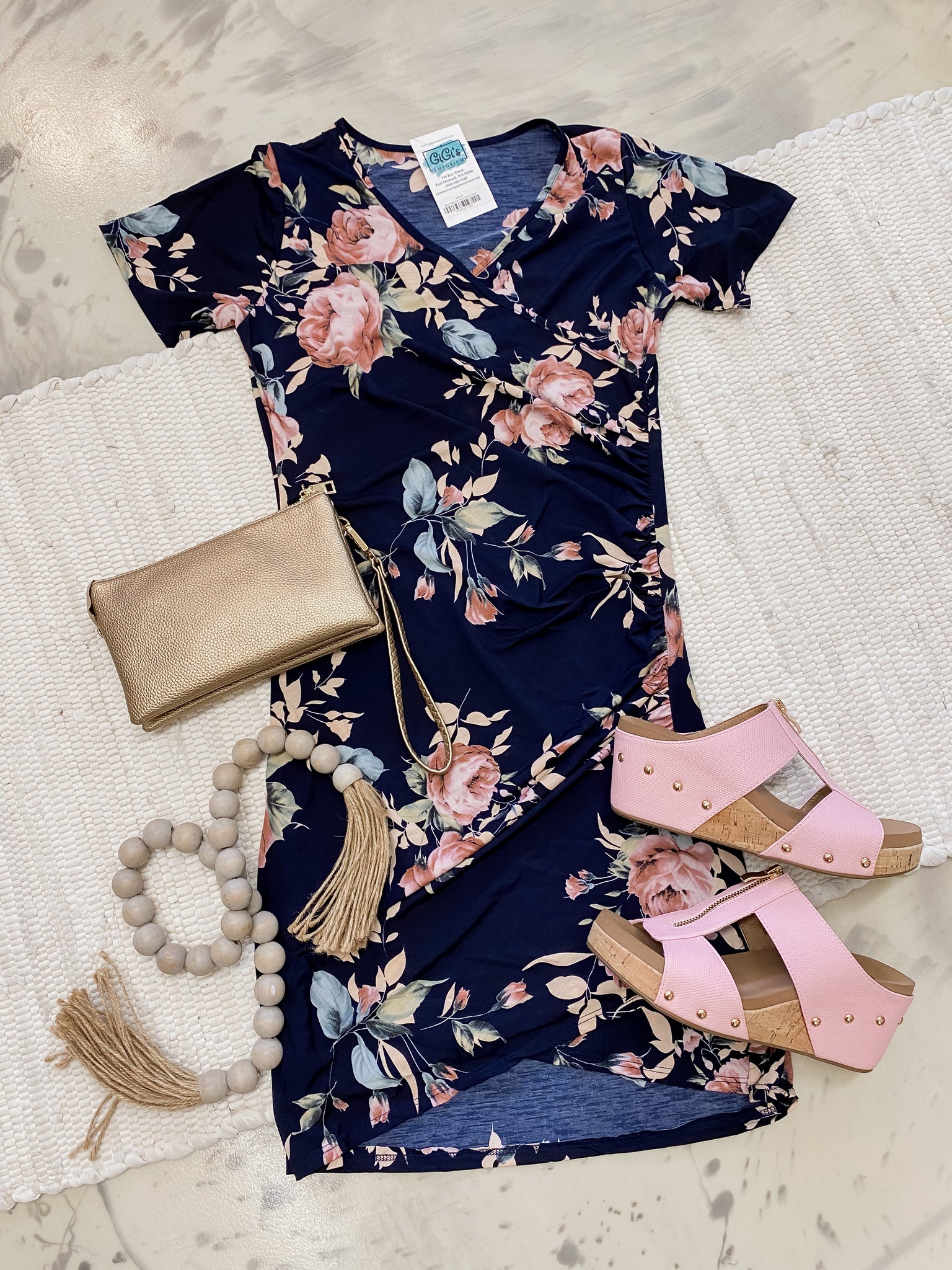 Navy Body Con Floral Dress