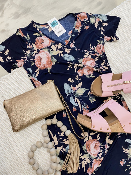 Navy Body Con Floral Dress