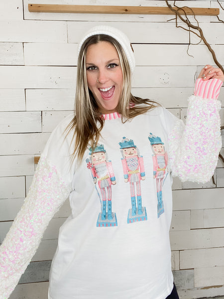 Sequined Sleeve Glitter Nutcracker
