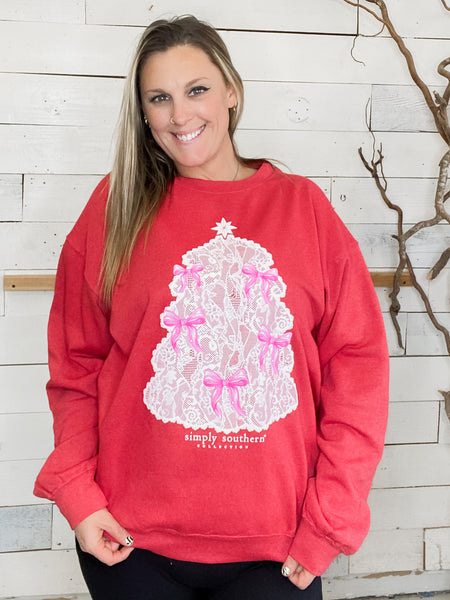 Simply Southern Crew Tree Lace Red