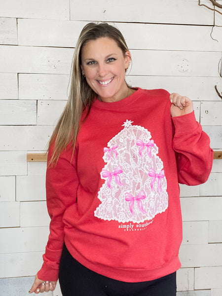 Simply Southern Crew Tree Lace Red