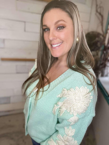 Michelle Mae Mint & Tan Floral Cardigan