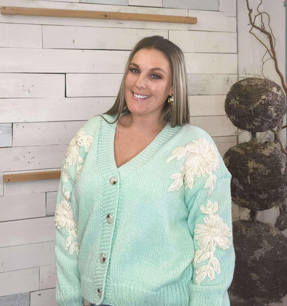 Michelle Mae Mint & Tan Floral Cardigan