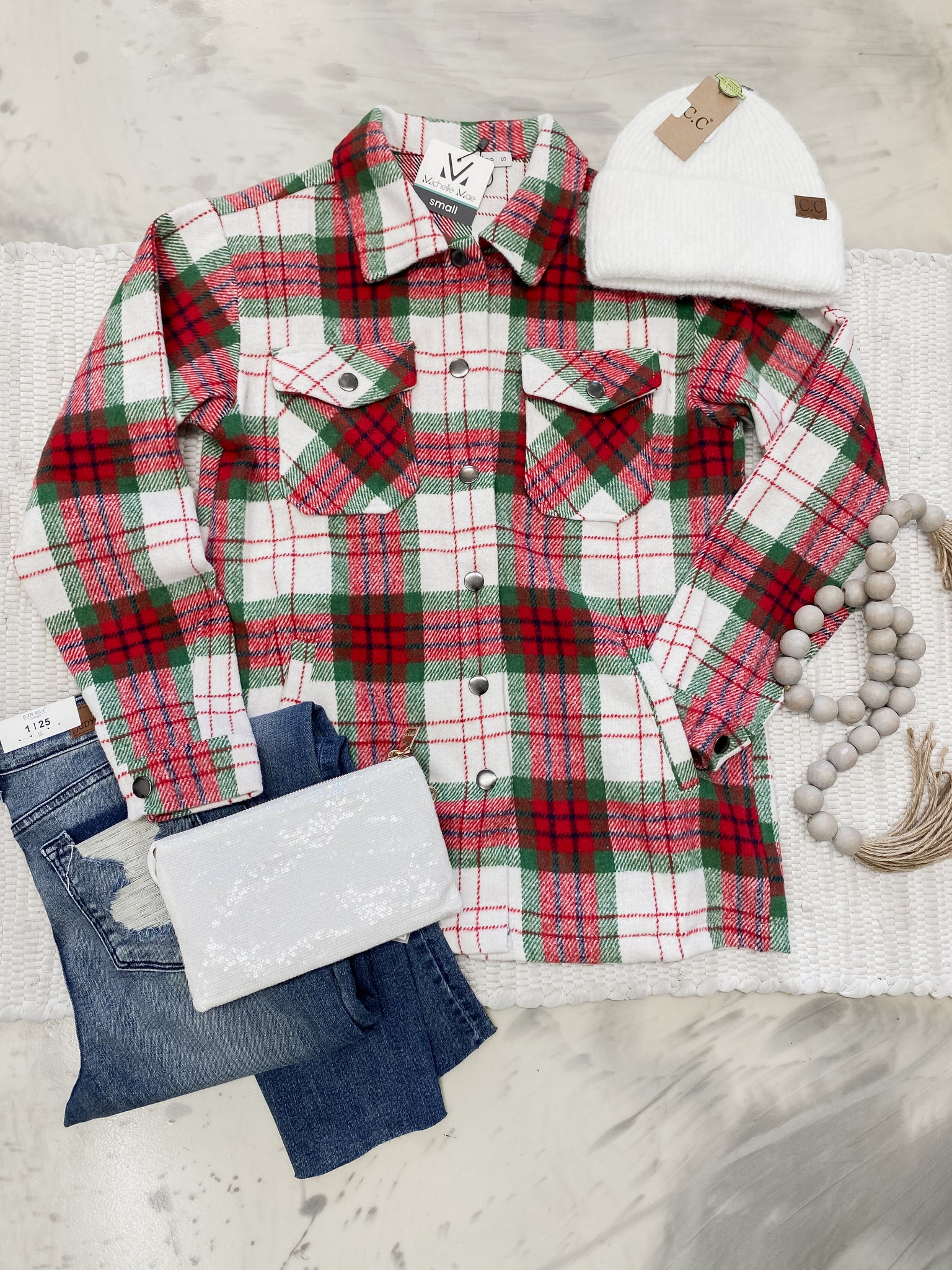 Michelle Mae Norah Plaid Christmas Shacket