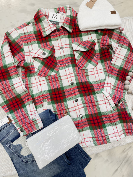 Michelle Mae Norah Plaid Christmas Shacket