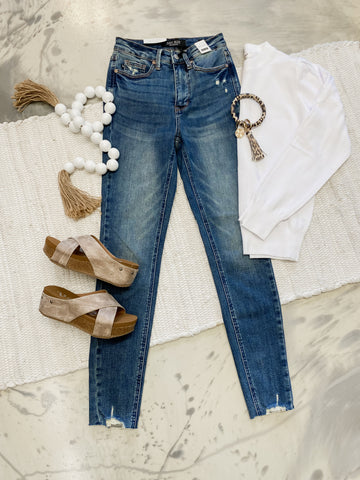 Judy Blue HW Tummy Control Vintage Wash Hem Destroy Skinny