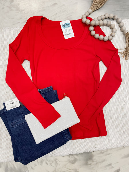 Hold Tight Scoop Neck Long Sleeve in Red