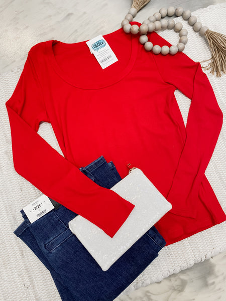 Hold Tight Scoop Neck Long Sleeve in Red