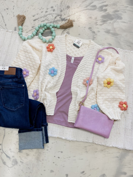 Michelle Mae Flower Cardigan in Ivory