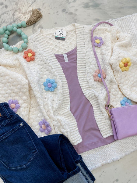 Michelle Mae Flower Cardigan in Ivory