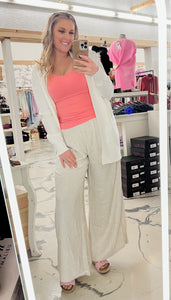 Pintuck Wide Leg Pants in Natural