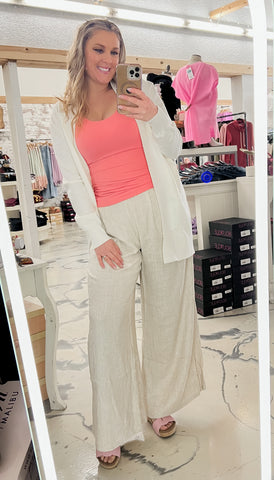 Pintuck Wide Leg Pants in Natural