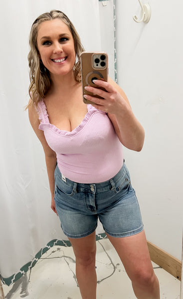 Judy Blue HW Tummy Control Cool Denim Double Waistband Shorts