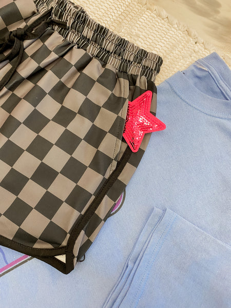 Everyday Shorts Check Back Checkered Black