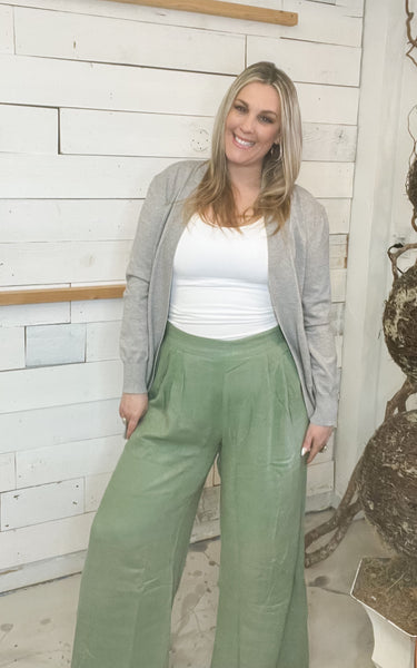 Pintuck Wide Leg Pants in Sage