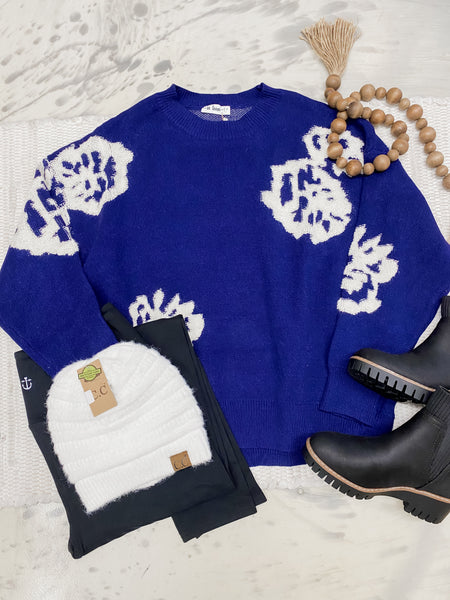 Intarsia Floral Knitted Sweater