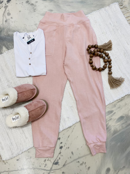 Rib Brushed Jogger in Blush