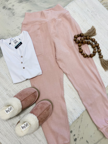 Rib Brushed Jogger in Blush