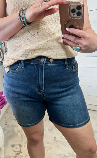 Judy Blue 2 Button Mid Length Dad Shorts