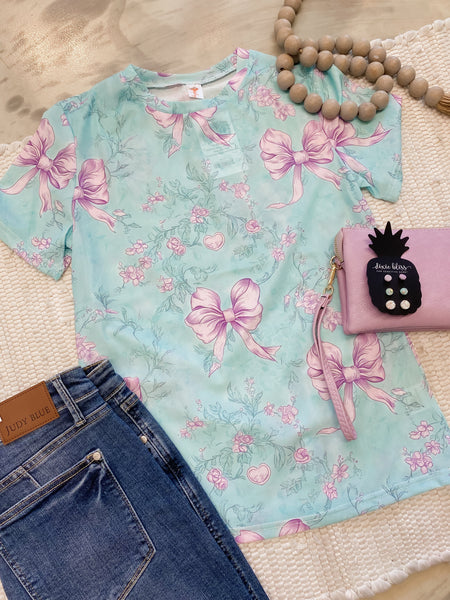 Purple Bow Mesh Top