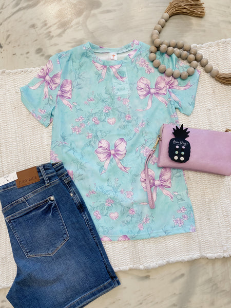 Purple Bow Mesh Top