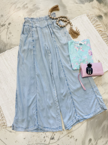 Tencel Wide Leg Chambray Pants