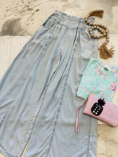 Tencel Wide Leg Chambray Pants