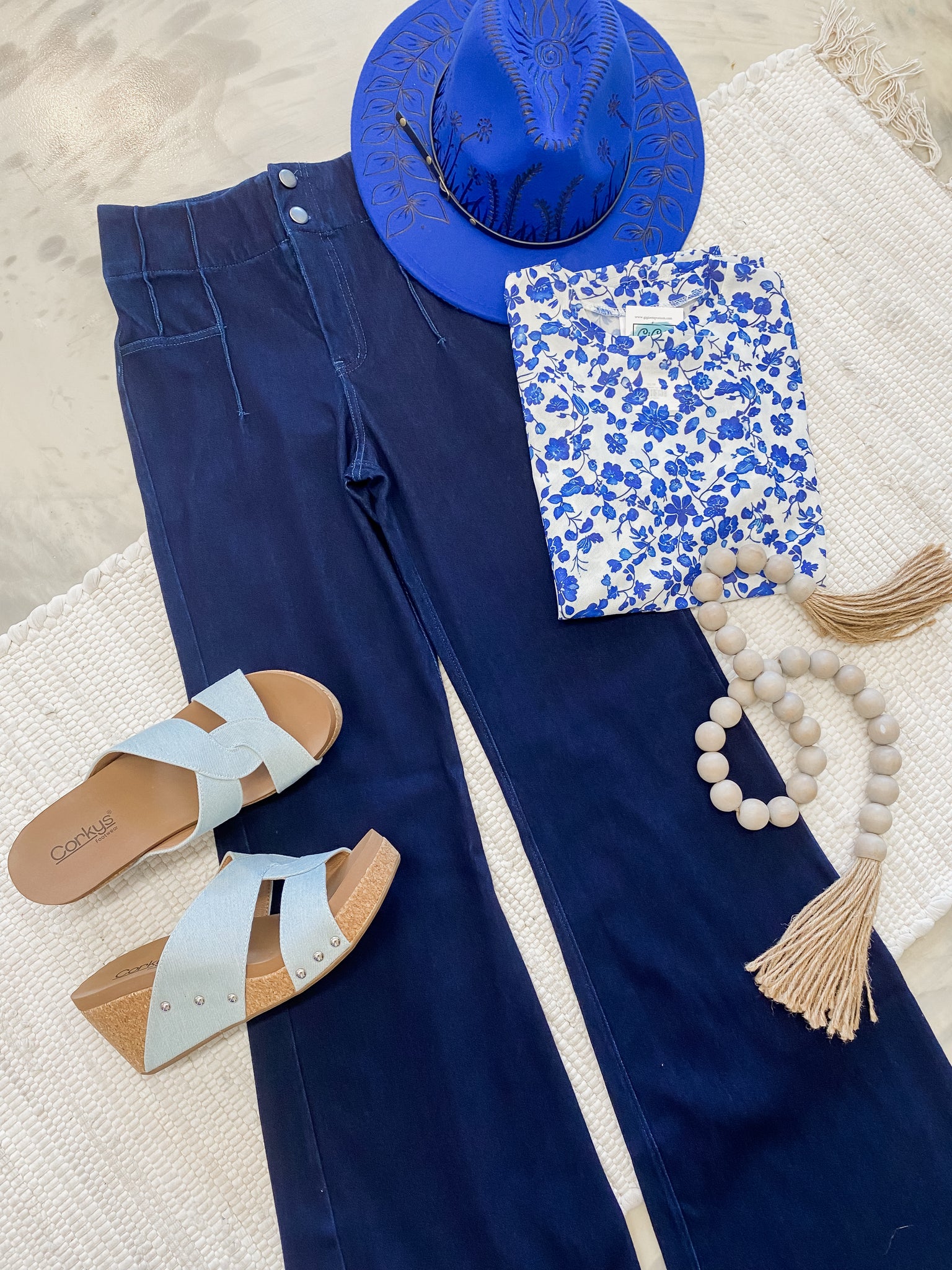 Stretch Denim Flared Pants