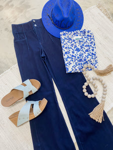 Stretch Denim Flared Pants