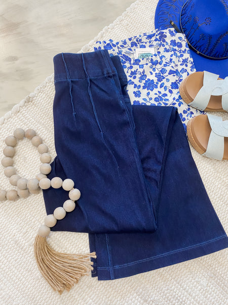 Stretch Denim Flared Pants