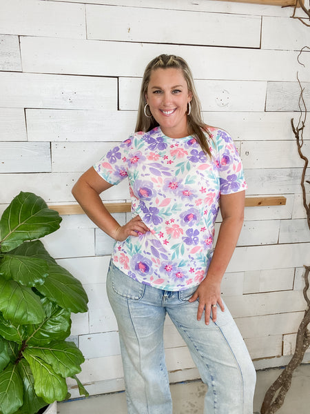 Lavendar Floral Mesh Top