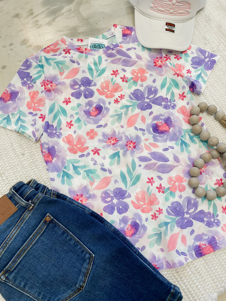 Lavendar Floral Mesh Top