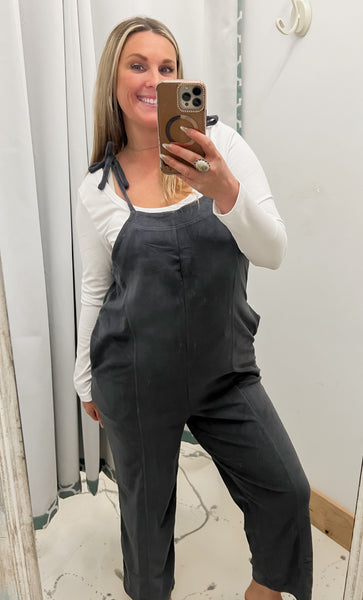 Black Out Friday Fleece Jumpsuit in Charcoal