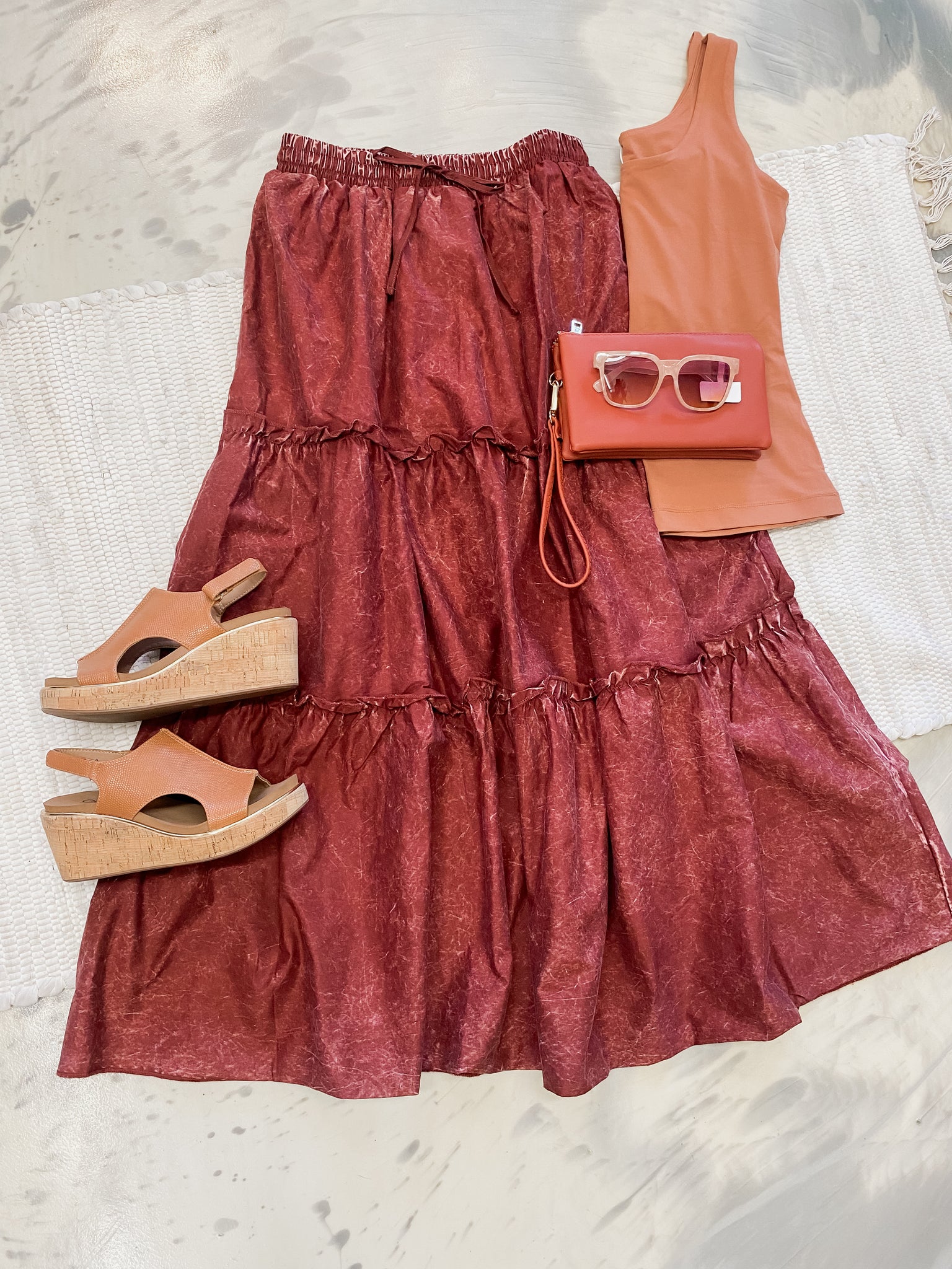 Black Out Friday Acid Wash Skirt in Rust